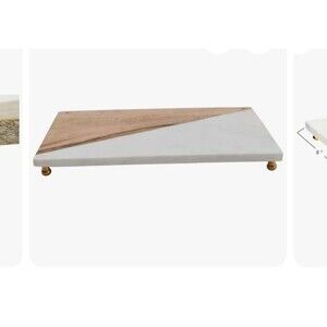 Marble and wood cutting board cheese tray with brass feet
